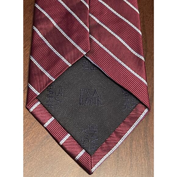 Jos. A. Bank Executive Collection Repp Hand Made Burgundy White Blue 100% Silk - Picture 2 of 9
